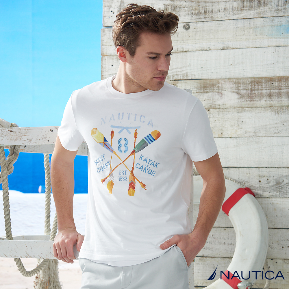 Nautica 陽光型男划槳圖案短袖T恤 -白