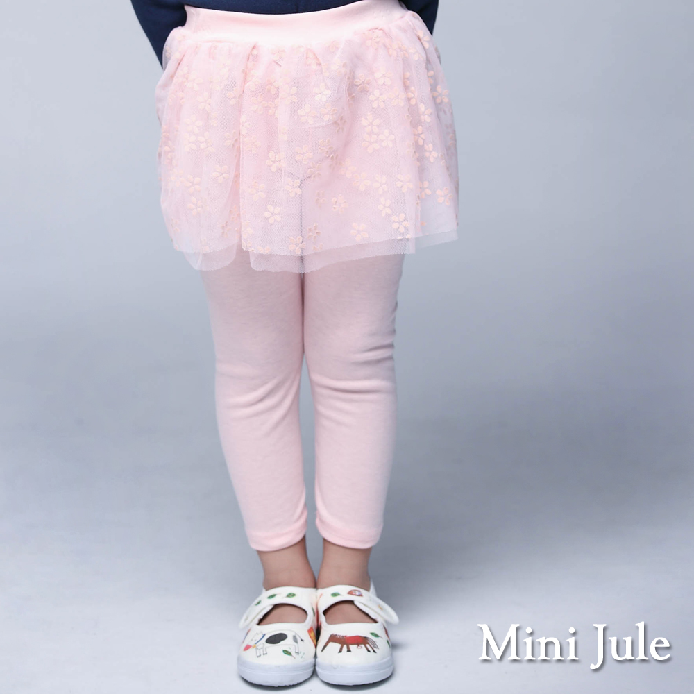 Mini Jule 童裝-內搭褲裙 小花網紗內搭長褲裙(粉)