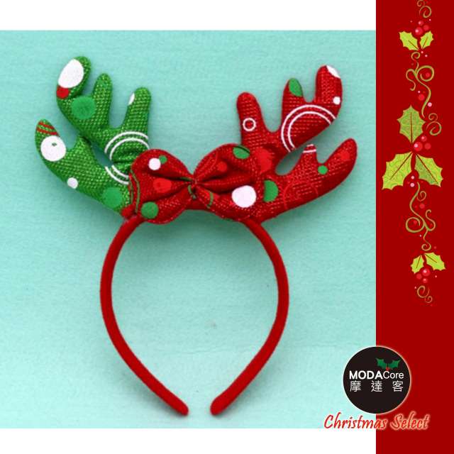 摩達客 紅綠蝴蝶結時尚鹿角髮箍