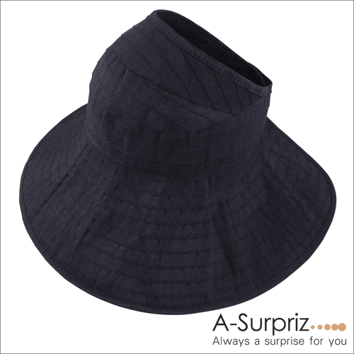 A-Surpriz 空頂可收捲遮陽帽(黑)附防風繩