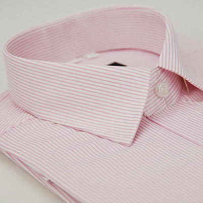金‧安德森 粉色條紋窄版短袖襯衫