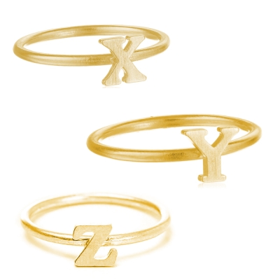 Dogeared 字母戒指 鑲14K金 限量手工訂製款 附原廠盒 XYZ