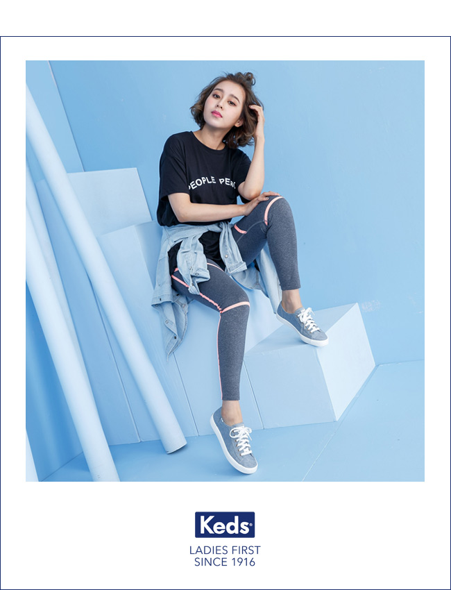 Keds KICKSTART 厚底綁帶休閒鞋-靛藍