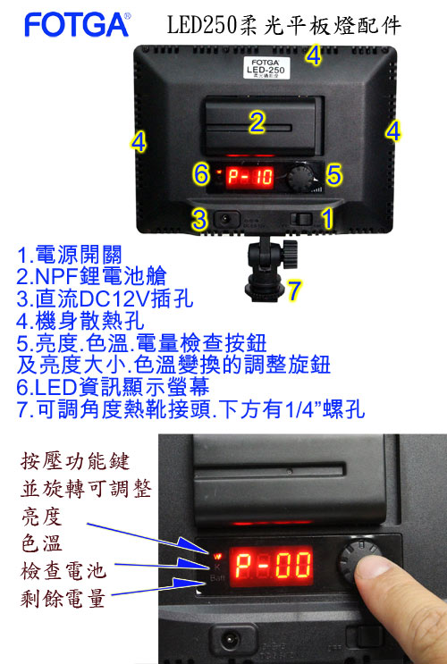 FOTGALED250C柔光平板攝影燈大全配