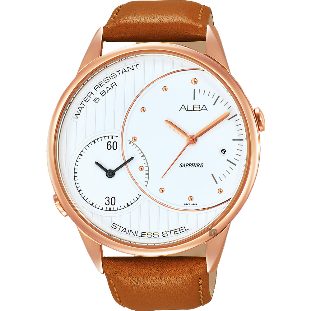 ALBA 街頭酷玩家二地時間腕錶(AZ9014X1)-白x咖啡/45mm