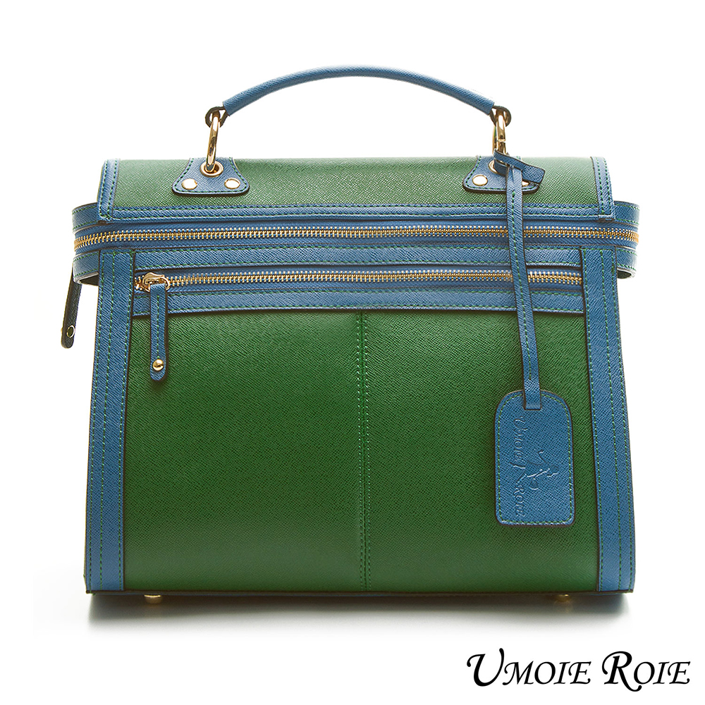 【Umoie Roie】花花綠綠雙色拉鍊手提包_巴黎藍綠