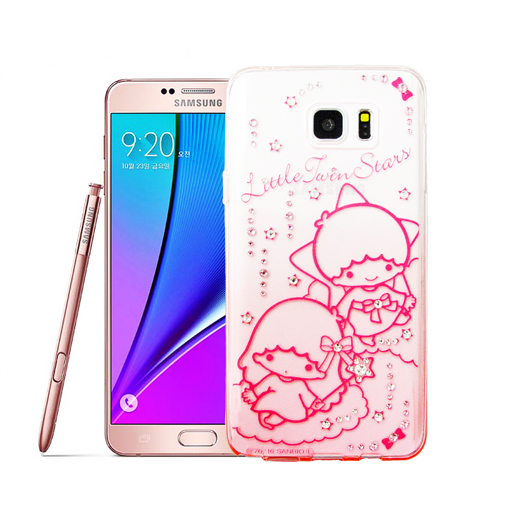三麗鷗授權 KiKiLaLa雙子星 Samsung Note5 水鑽透明手機殼(軟綿綿)