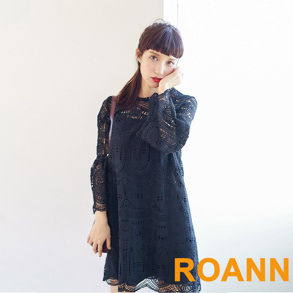 縷空蕾絲洋裝+背心裙兩件套 (共二色)-ROANN