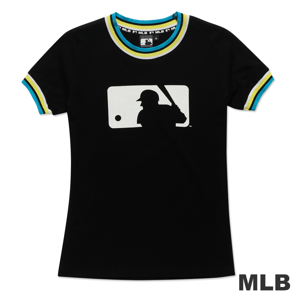 MLB-美國職棒大聯盟LOGO印花撞色造型T恤-黑(女)