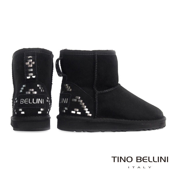 Tino Bellini 雪地精靈圖騰真皮短筒雪靴_黑