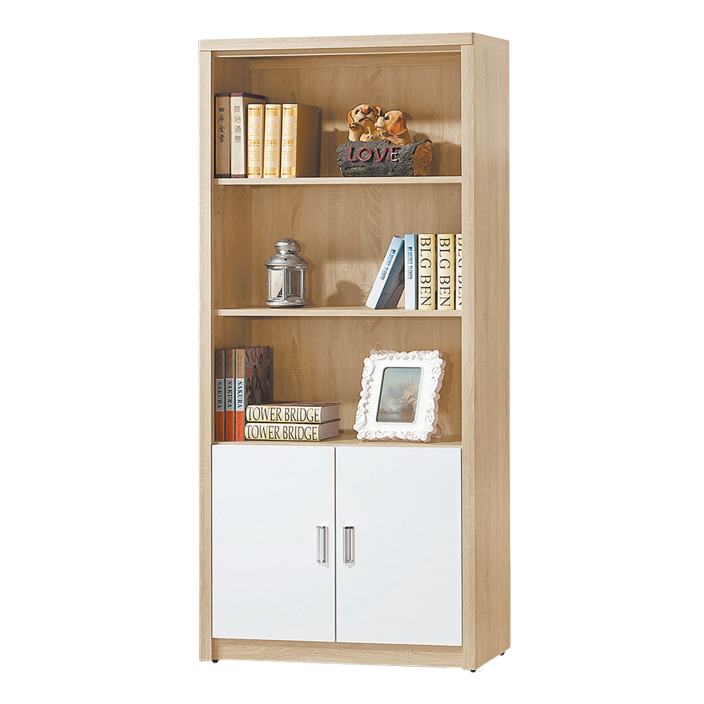 Boden-賈斯汀2.6尺開放式二門書櫃/收納櫃/展示櫃(兩色可選)-79x33x182cm