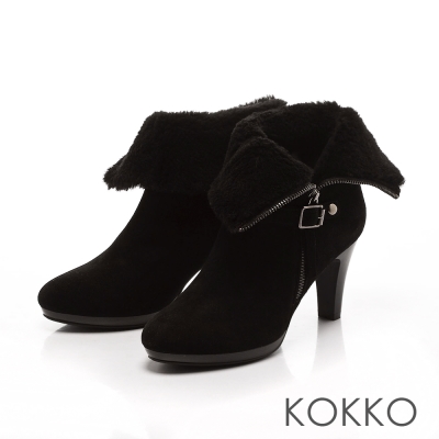 KOKKO -反轉美人2穿式絨毛短靴-經典黑