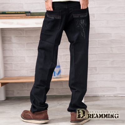 Dreamming 純色G&W造型口袋伸縮中直筒牛仔褲-黑色
