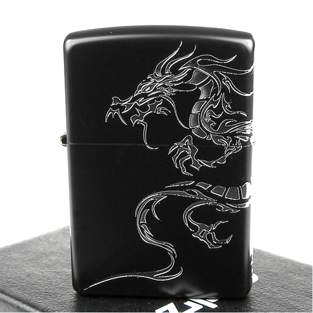 【ZIPPO】日系~Dragon-民族風龍圖騰-兩面連續加工打火機(黑銀款)