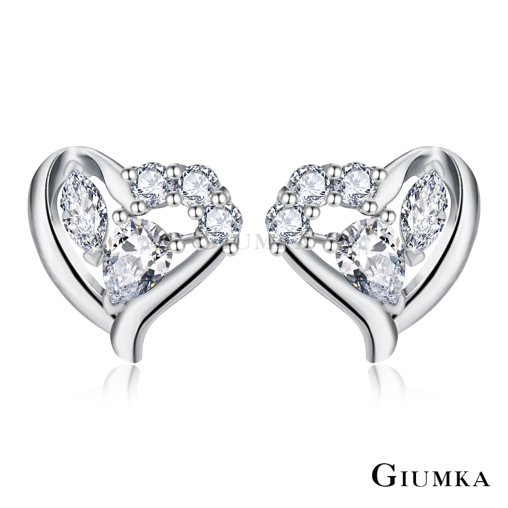 GIUMKA純銀耳環 幾何主義 愛心耳環針式-銀色