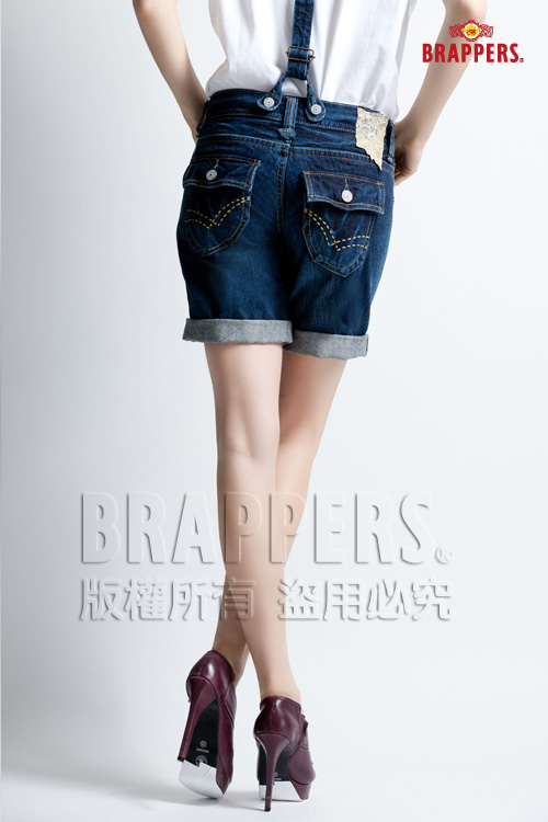 BRAPPERS 女款 吊帶褲系列-女用吊帶五分褲--淺藍