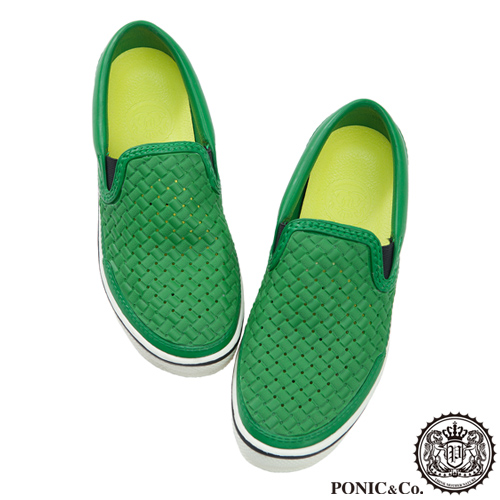 (男/女)Ponic&Co美國加州環保防水編織懶人鞋-綠色
