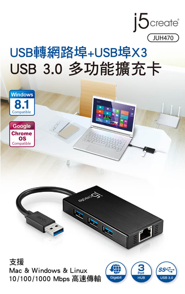 j5create USB 3.0多功能擴充卡-JUH470