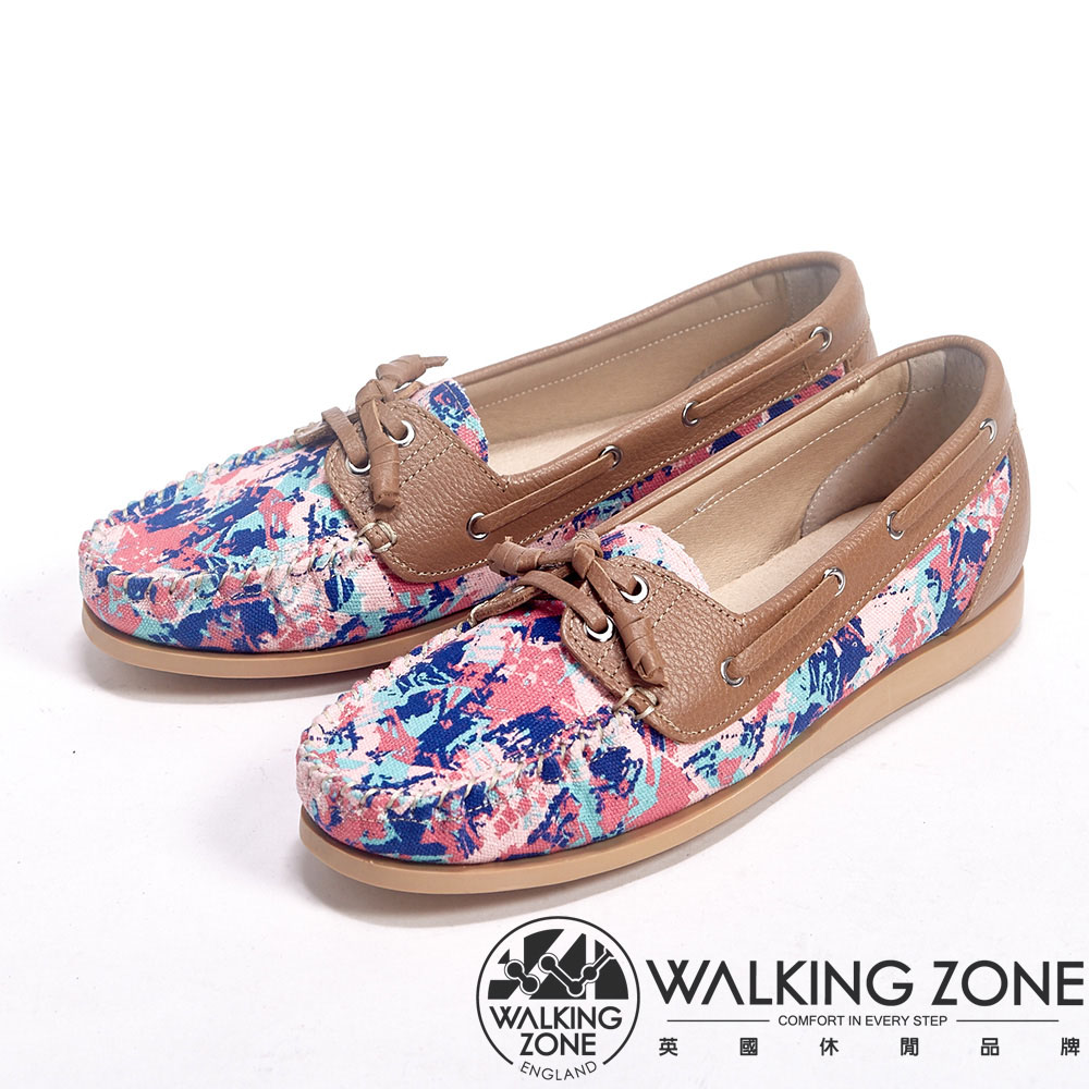 WALKING ZONE 渲染潑漆假綁帶帆船鞋女鞋-紅