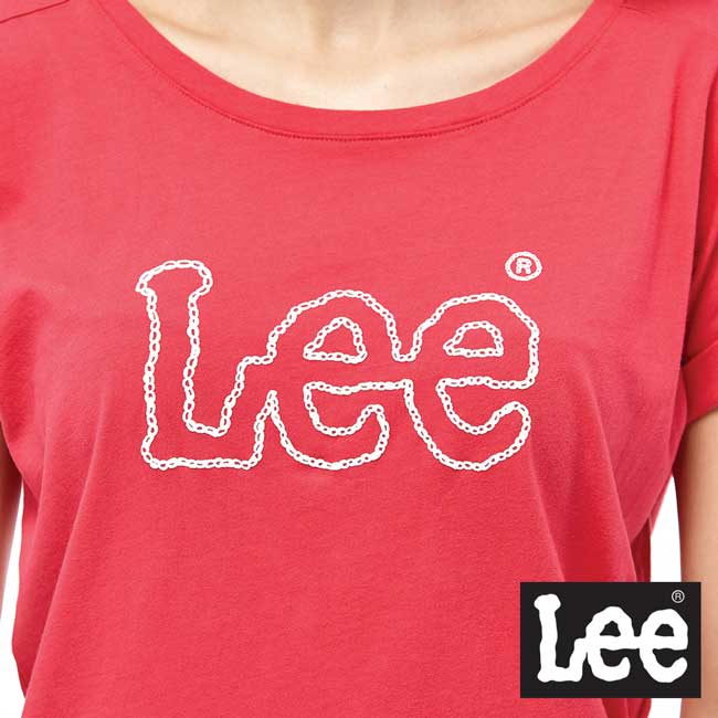 Lee 鎖鏈LOGO短袖圓領TEE-女款-紅