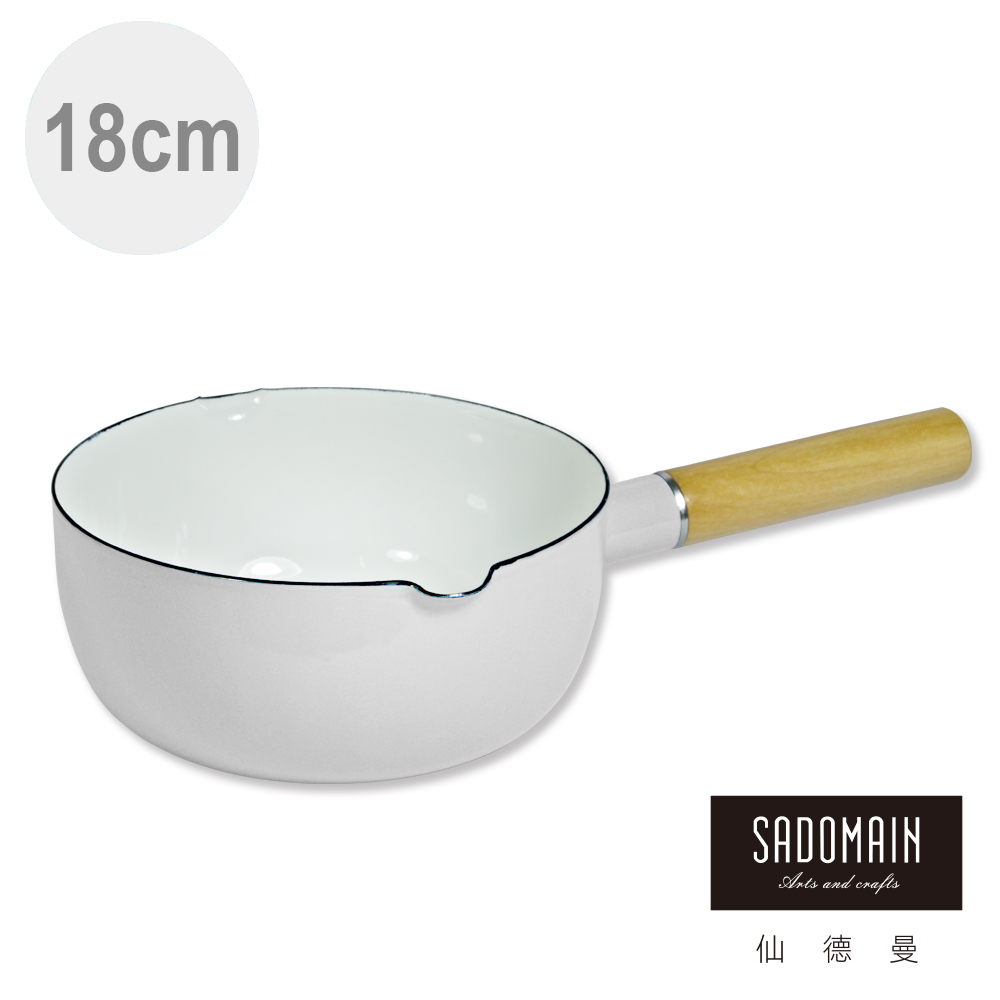 【仙德曼 SADOMAIN】琺瑯單柄雪平鍋18cm-白色