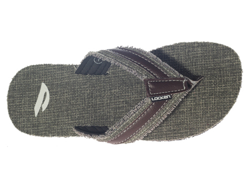 LocKen獨特設計單寧布雙材質鬚邊時尚夾腳拖涼鞋(咖啡色)
