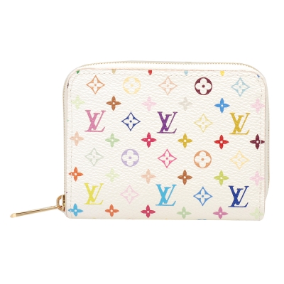 LV M93741村上隆Monogram Multicolore白彩拉鍊卡夾零錢包(粉紅) @LV路易威登敗家