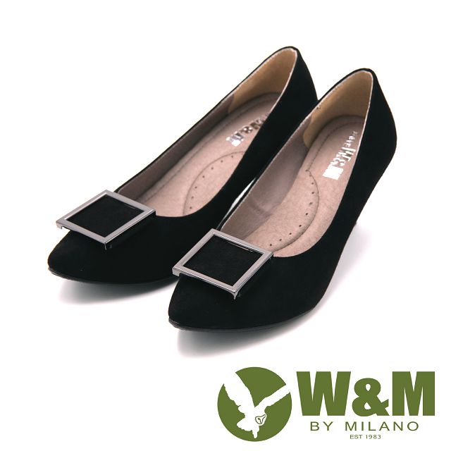 W&M-尖頭方飾高跟鞋 女鞋-黑
