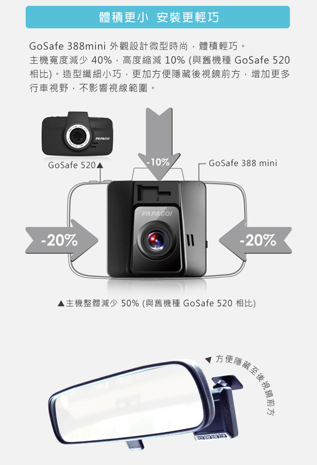 PAPAGO!GoSafe 388mini FullHD輕巧負離子行車記錄器