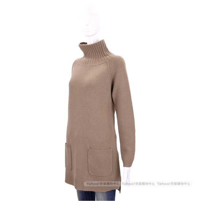 Max Mara-’S Max Mara 可可色立領長版針織上衣(50%WOOL)