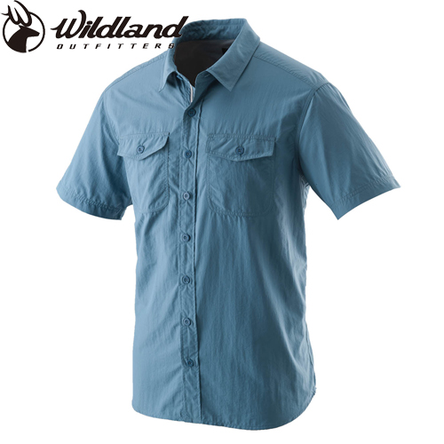 【Wildland 荒野】男排汗抗UV短袖襯衫中藍