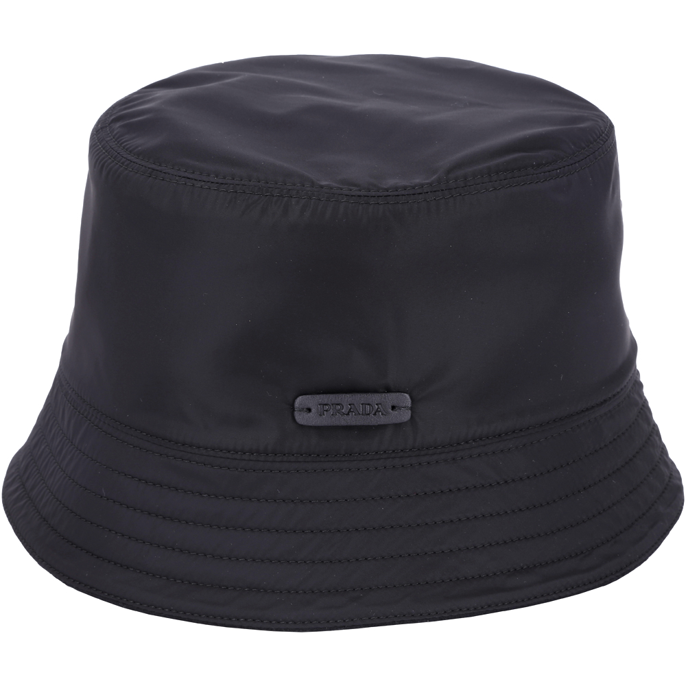 PRADA 車縫設計尼龍漁夫帽(黑色/內裡羊毛)