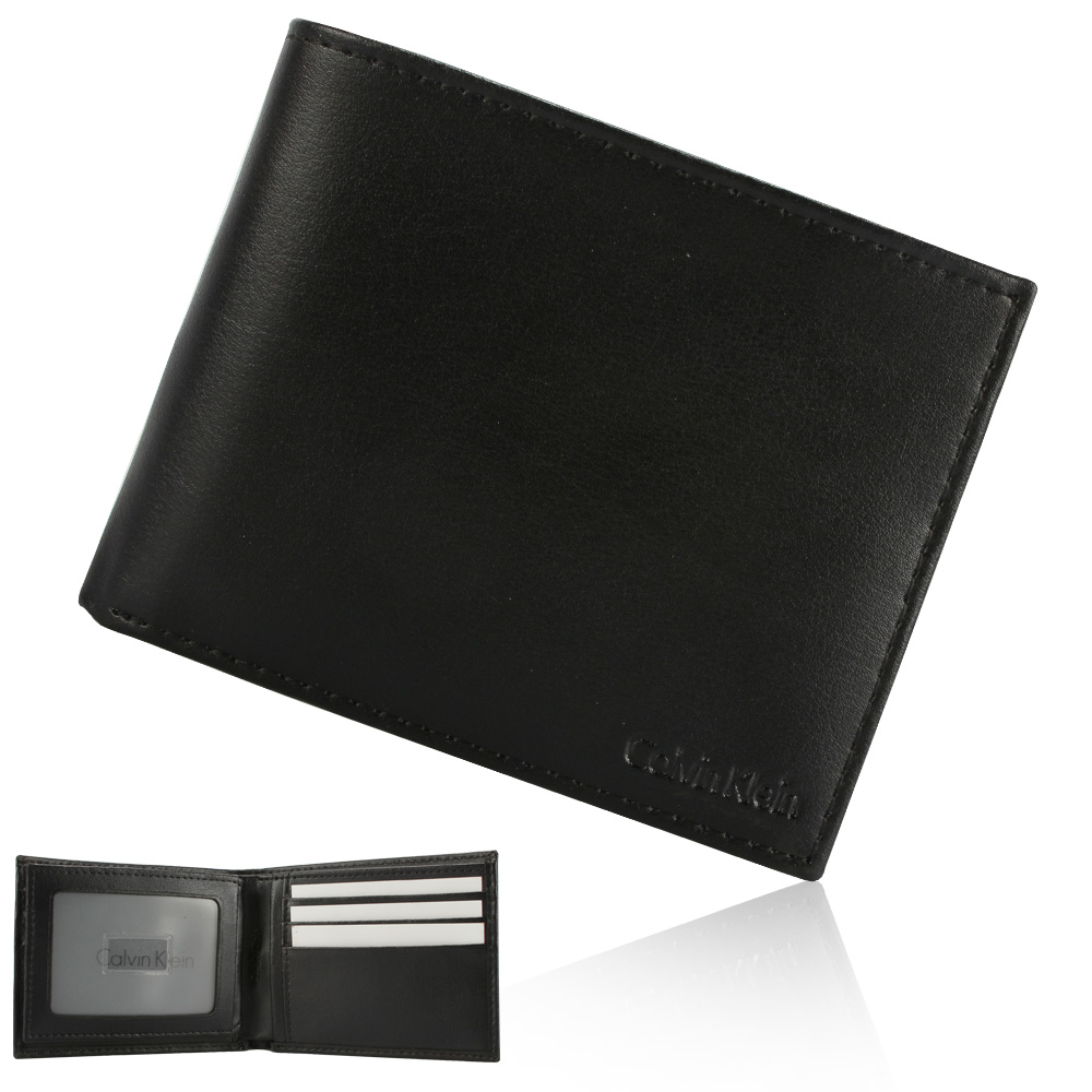 Calvin Klein 細緻皮革多卡短夾禮盒-黑色