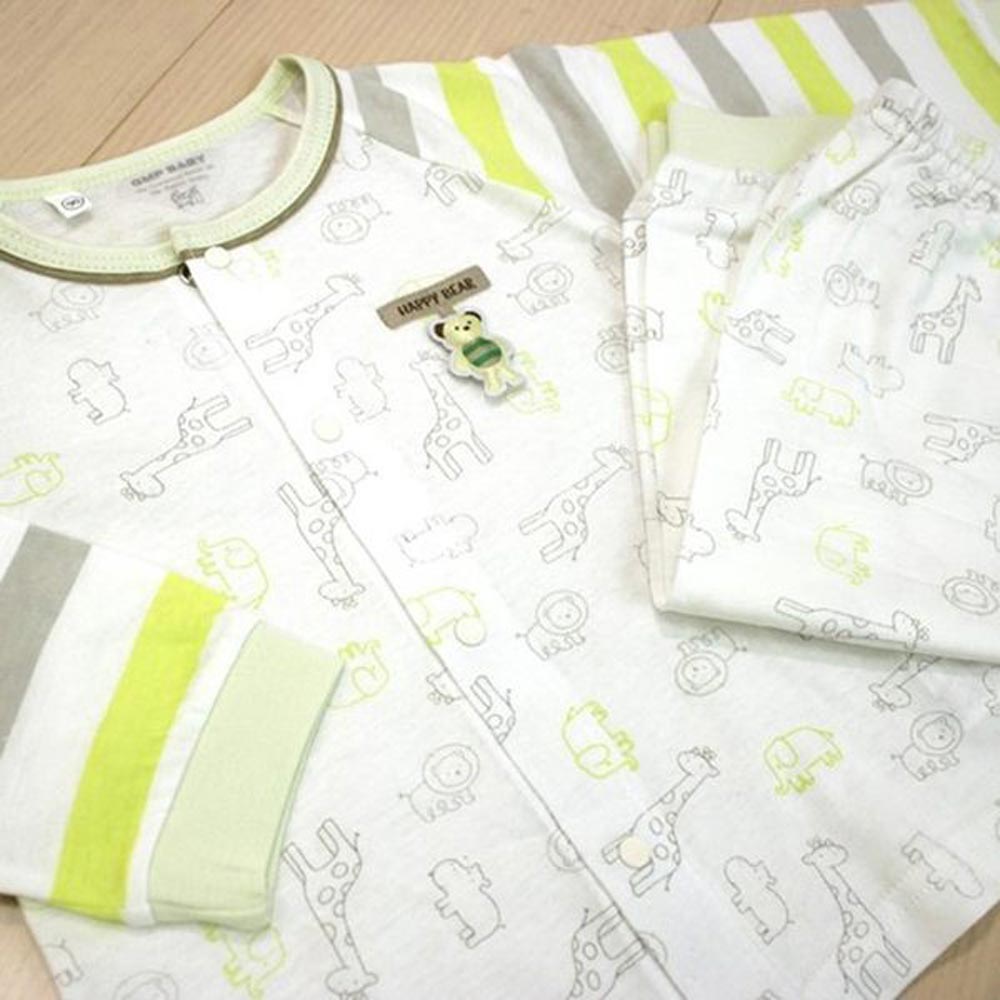 GMP BABY 舒適綠條紋動物純棉全開冷氣衫--1件