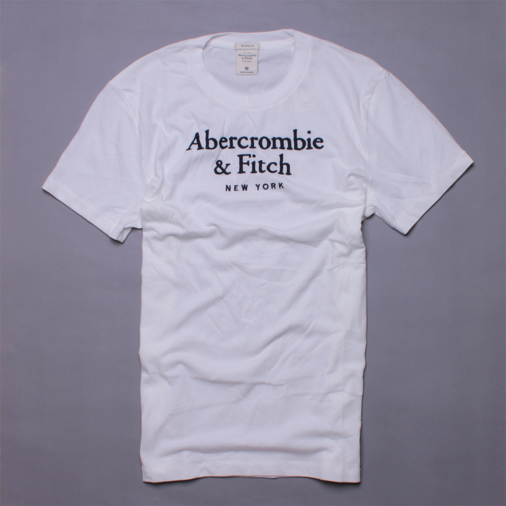 A&F Abercrombie & Fitch 經典LOGO刺繡短T-白