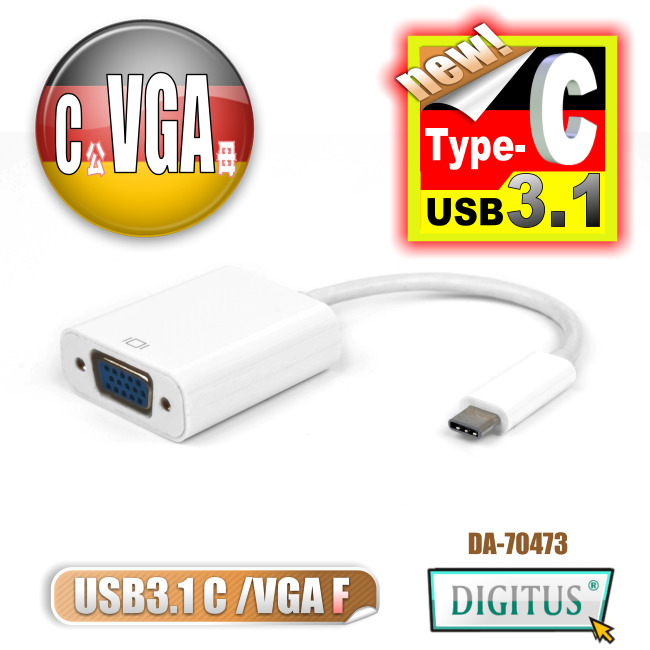 曜兆DIGITUS USB 3.1 Type-C 轉 VGA 高畫質影像轉接線(公對母)