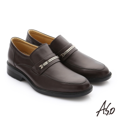 A.S.O 頂級氣墊 油感軟牛皮奈米直套紳士皮鞋 咖啡色