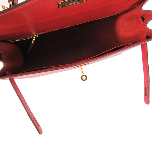 HERMES Kelly Tadelakt牛皮背凱莉包(32CM/53鴕鳥紅/金釦)