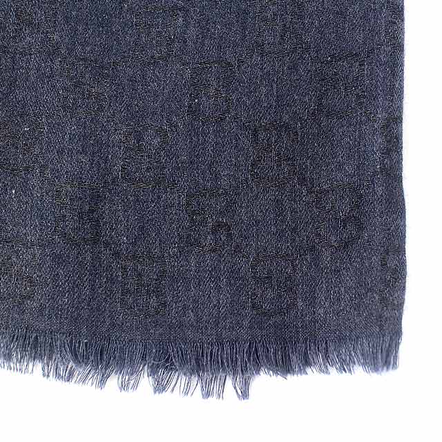 GUCCI 鐵灰/深藍色 G LOGO雙色羊毛混紡方形圍巾披肩(大)