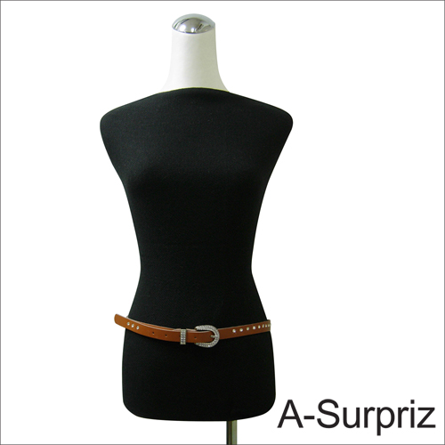 A-Surpriz 直線晶鑽真皮細版腰帶(駝咖)