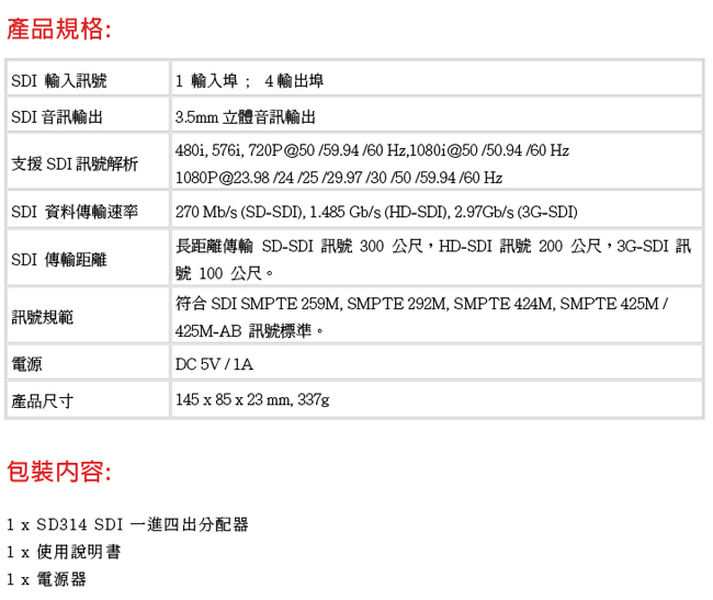 DigiSun SD312 SDI 一進二出訊號分配器