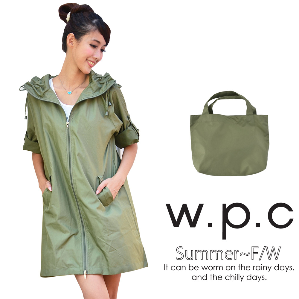 【w.p.c.】2 way袖子可折。時尚雨衣/風衣(R9001)_橄欖綠