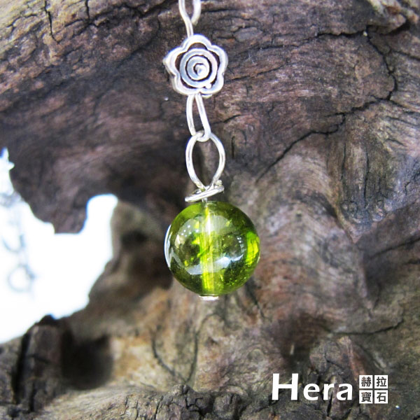 Hera 925純銀手作天然橄欖石花朵項鍊/鎖骨鍊