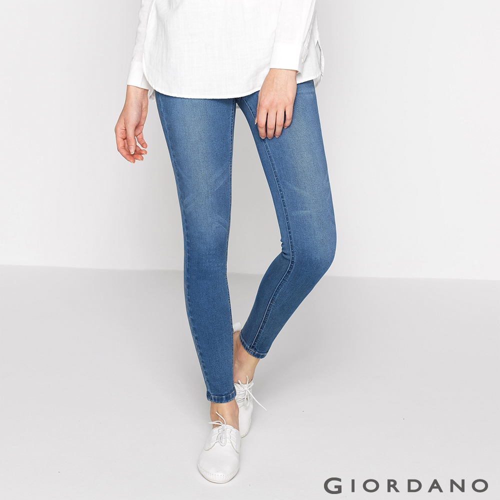 GIORDANO 女裝精工洗水彈力棉修身窄管牛仔褲-48 淺藍色