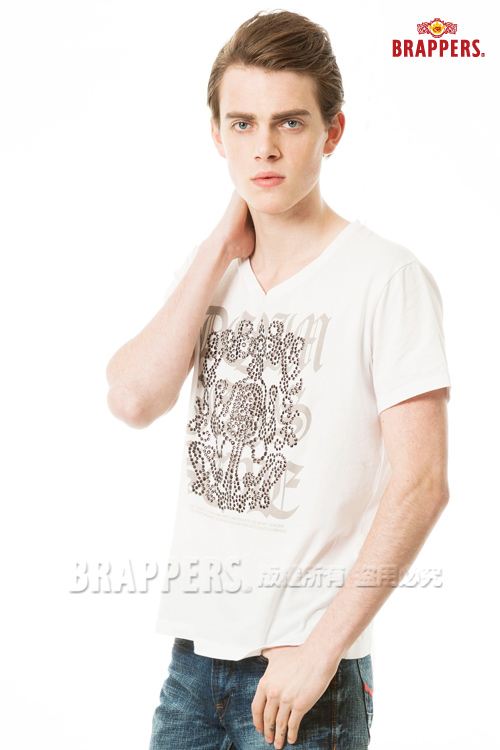 BRAPPERS 男款印花貼片短袖T恤-米白色