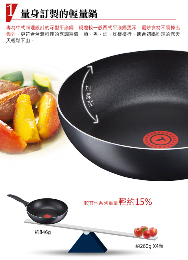 Tefal 法國特福輕食光系列30CM不沾平底鍋+玻璃蓋