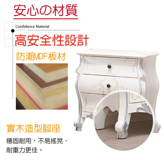 品家居 米查爾2尺三抽床頭櫃-61x44x70cm免組