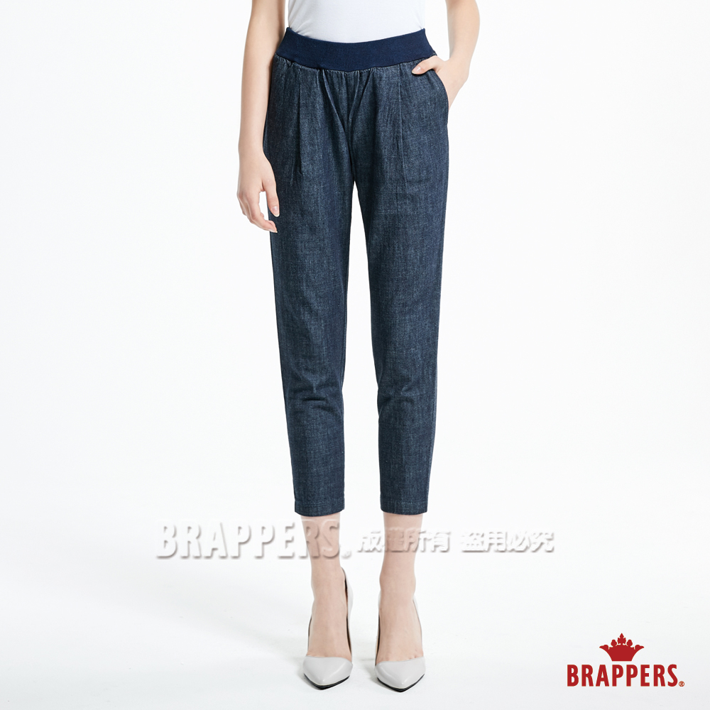 BRAPPERS 女款 Boy friend 系列-女用全棉鬆緊帶八分褲-藍