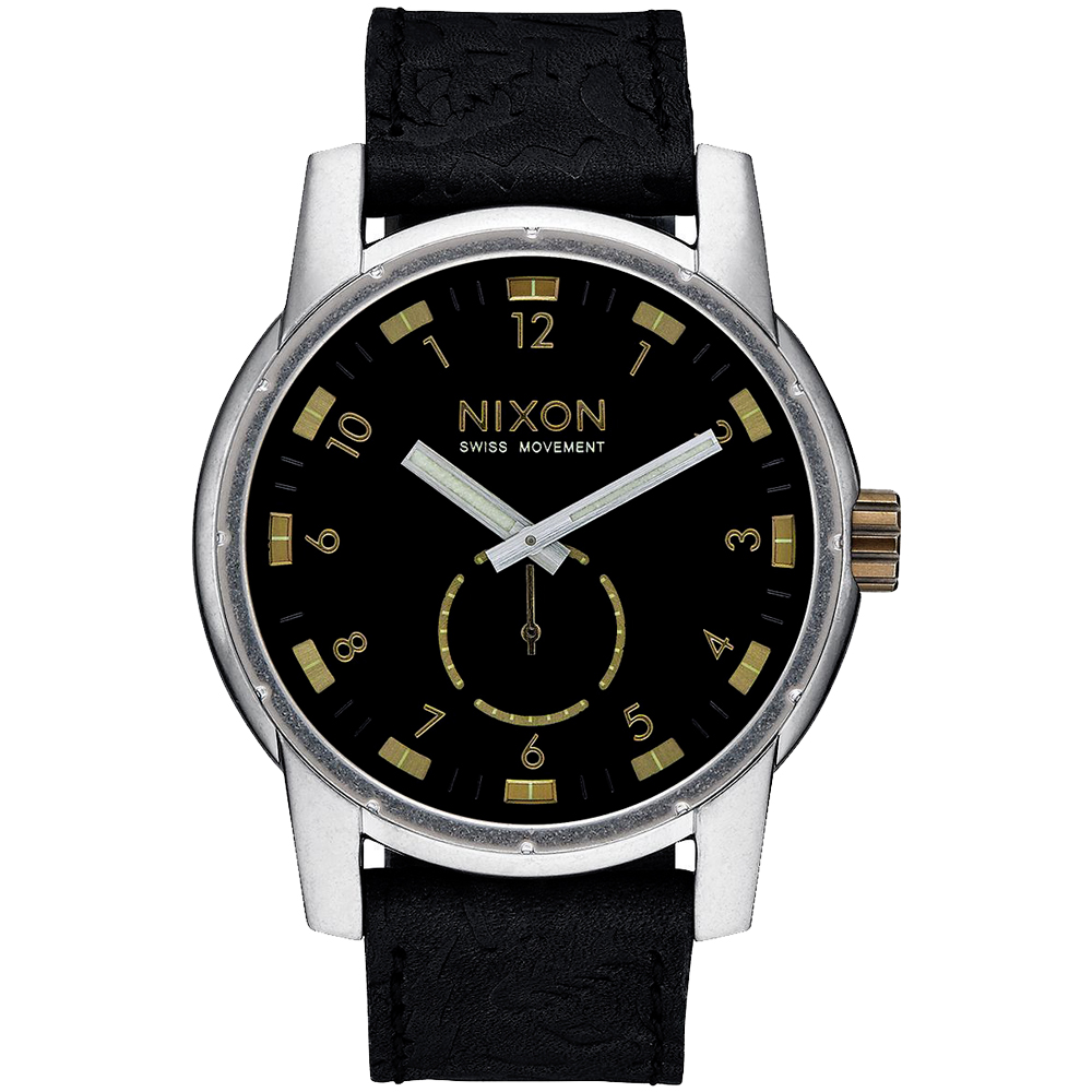 NIXON PATRIOT LEATHER 獨領風騷復古時尚腕錶-金X黑/45mm