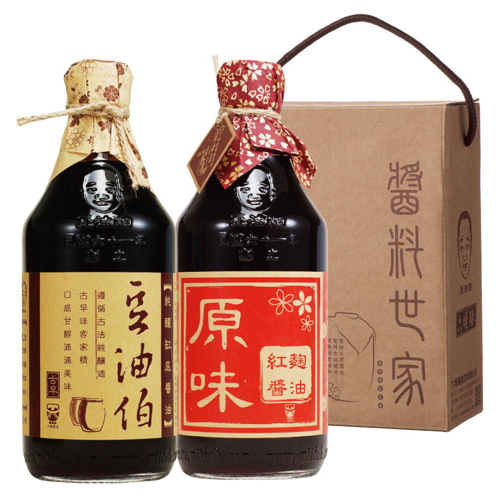 豆油伯  醬油禮盒組-缸底醬油(500ml)+紅麴醬油(500ml)